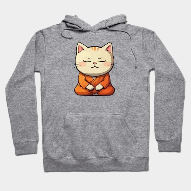 Cute Meditating Cartoon Monk Cat Hoodie by Elvdant